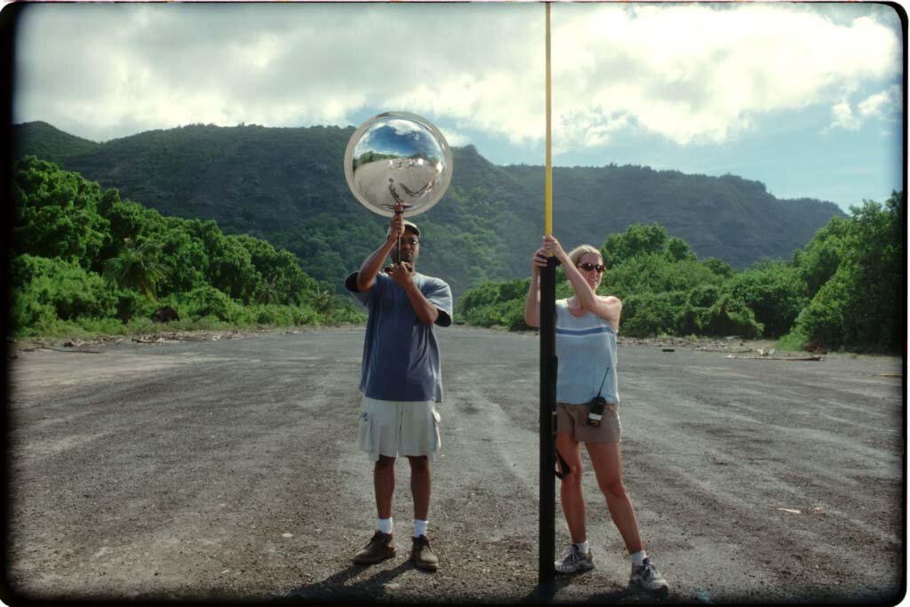  Chris getting lighting reference on location with Teresa Corrao on Jurassic Park III. 