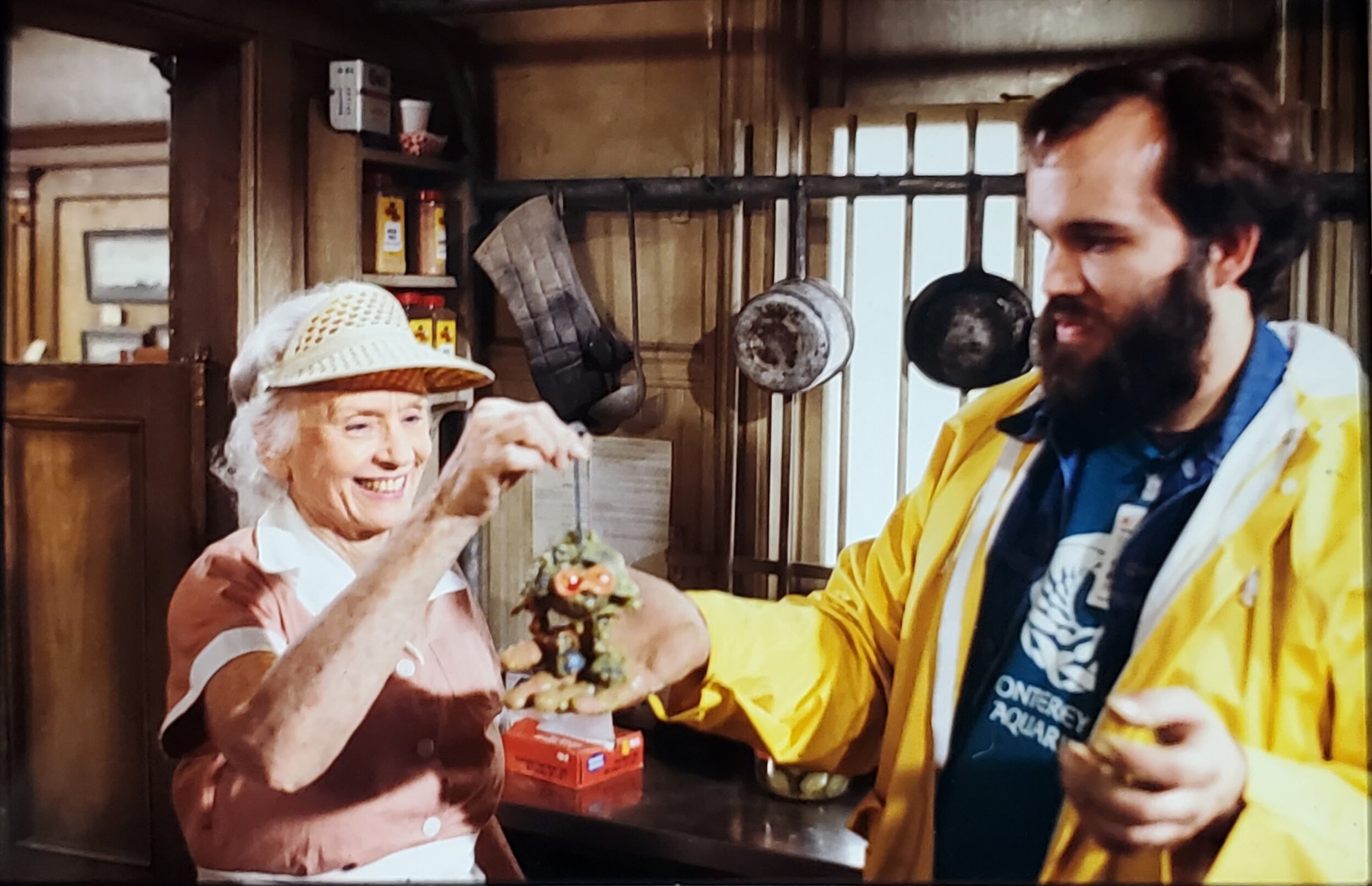  Marty with Jessica Tandy on the set of Batteries Not Included. 