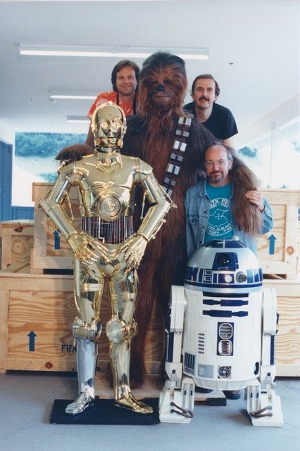  On the LFL Archives balcony - Nelson Hall, Don Bies, and Bob Cooper with a few characters about to be shipped to Japan 