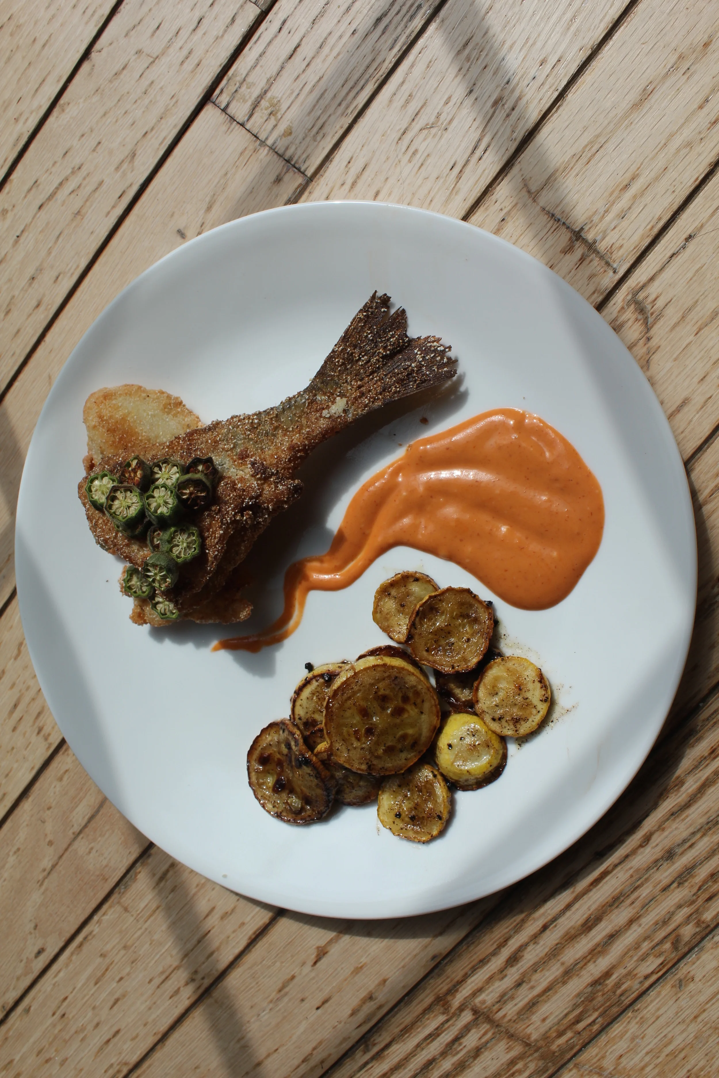 Husk Recreation: broiled okra and cat fish