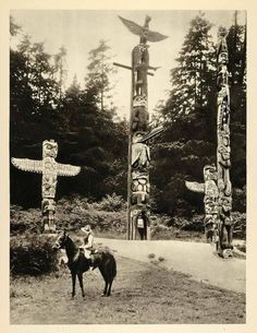 totem poles at vancouver's stanley park 1935 ~