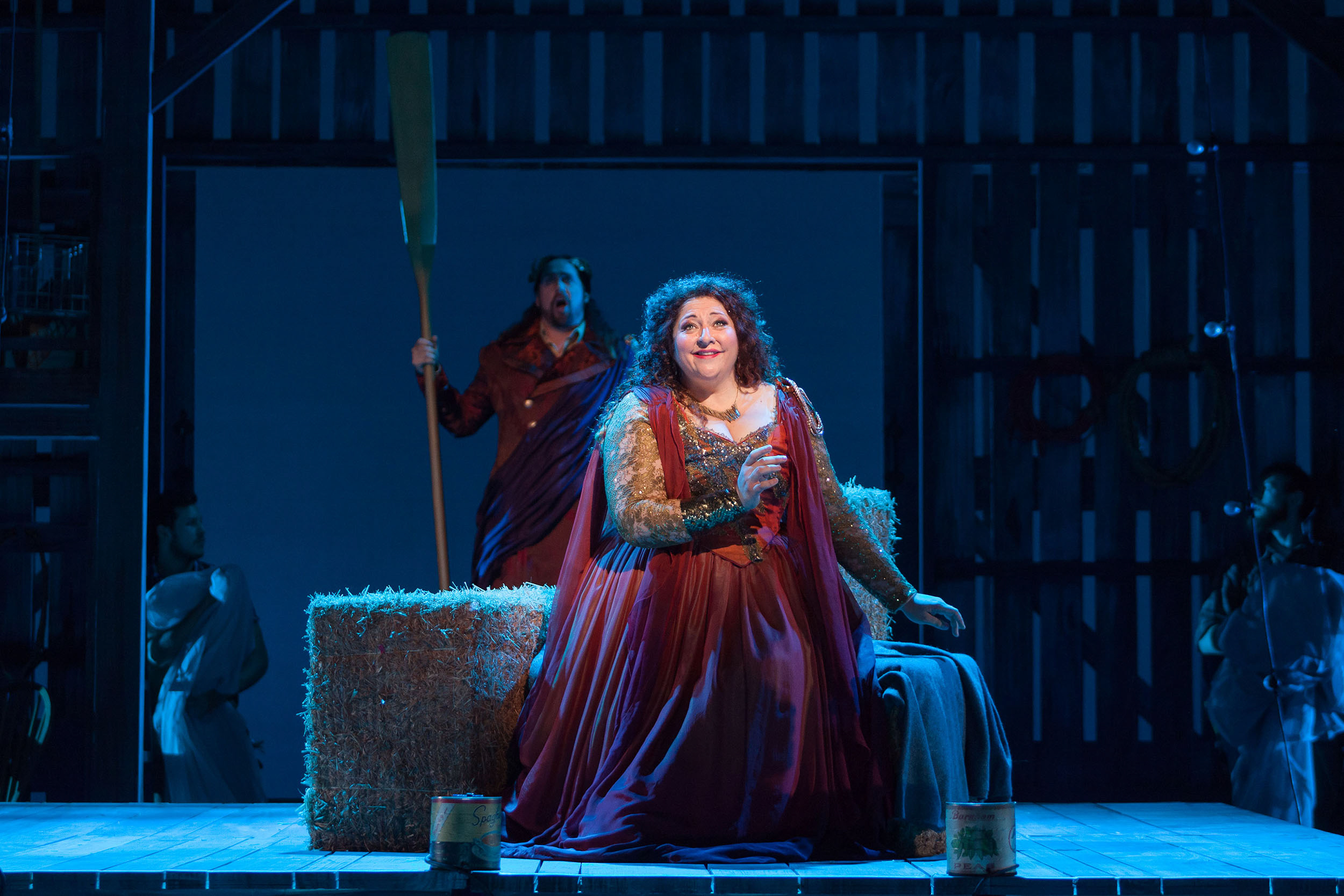  Corey Bix as Bacchus and Christine Goerke as Ariadne in The Glimmerglass Festival's 2014 production of Strauss'  Ariadne in Naxos . 