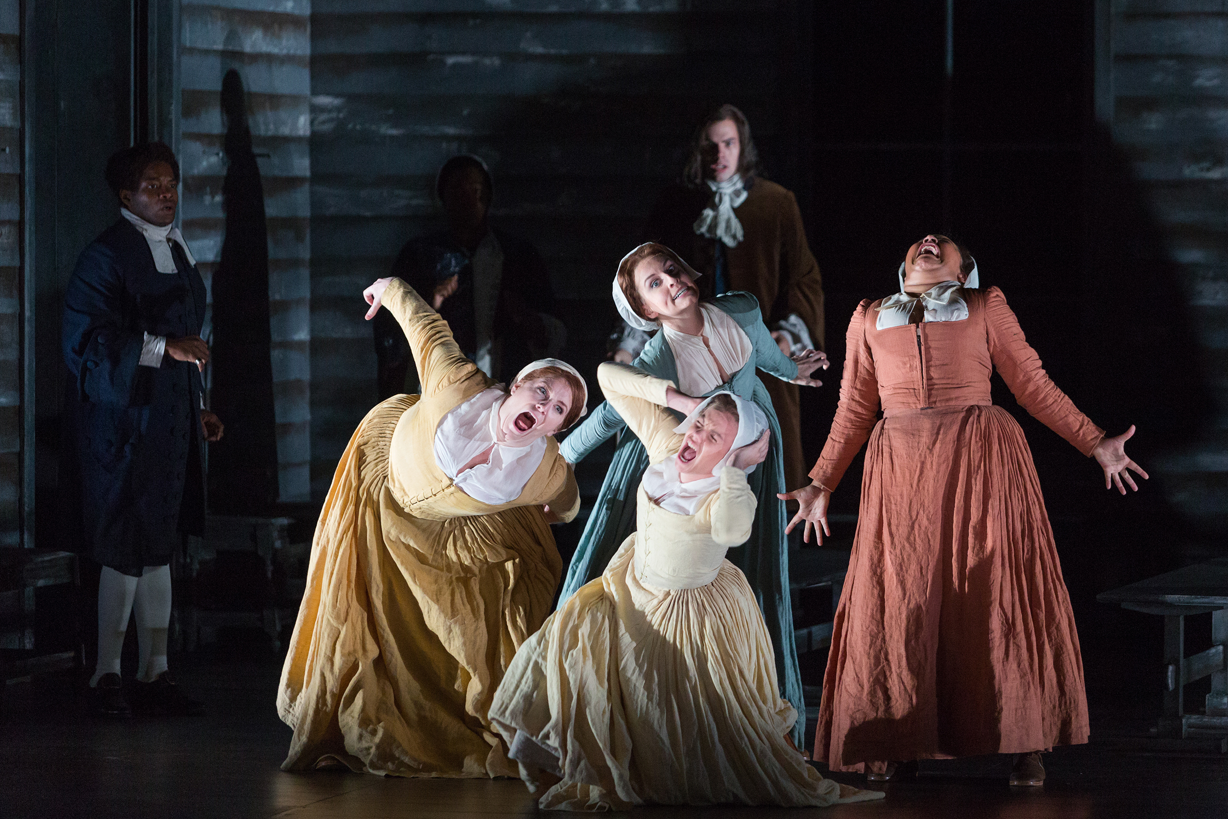  Clockwise from top: Mary Beth Nelson as Betty Parris, Ariana Wehr as Abigail Williams, Emma Grimsley as Ruth Putnam and Molly Jane Hill as Susanna Walcott in The Glimmerglass Festival's production of Robert Ward's  The Crucible . 