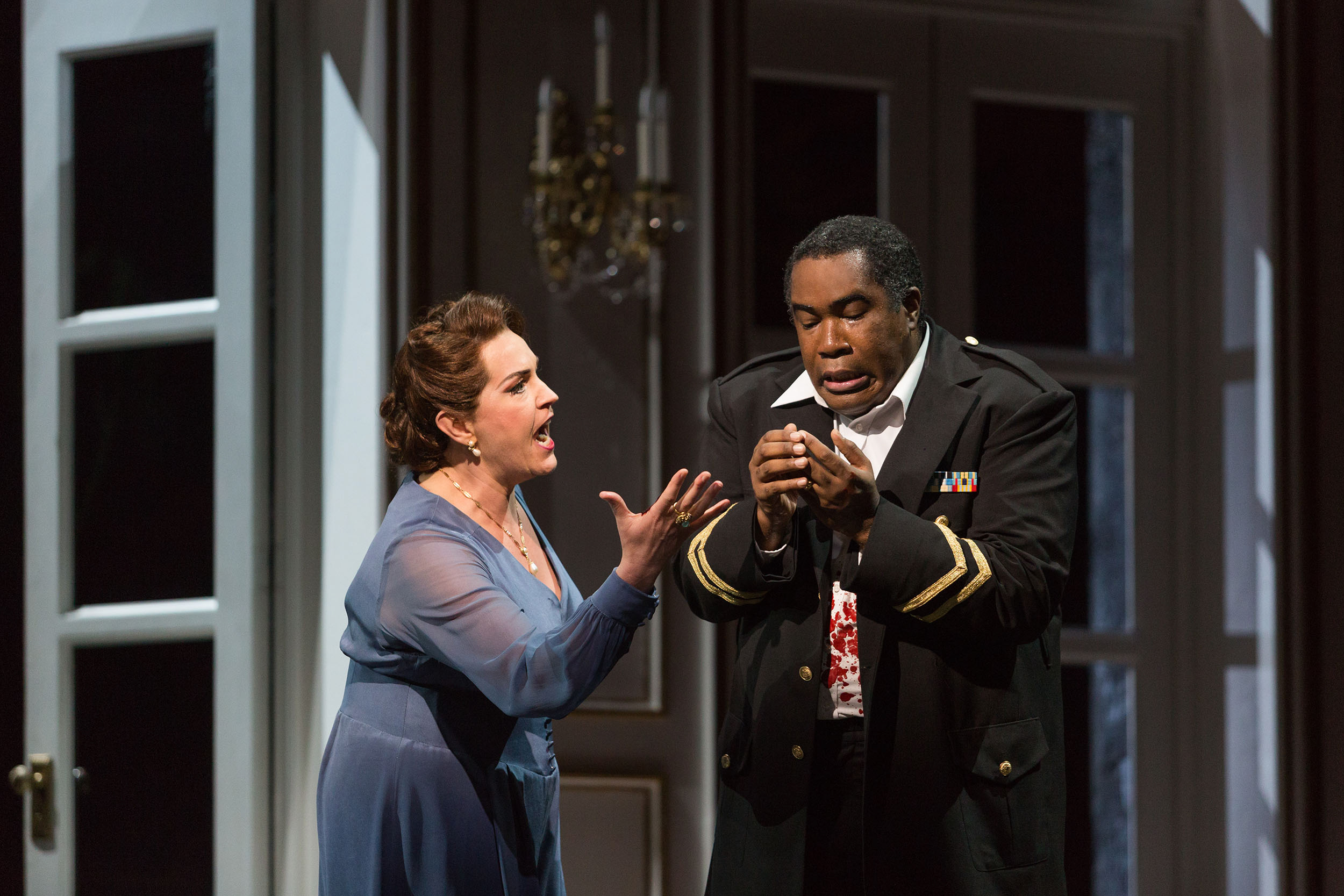  Melody Moore as Lady Macbeth and Eric Owens as Macbeth in The Glimmerglass Festival's 2015 production of  Macbeth . 