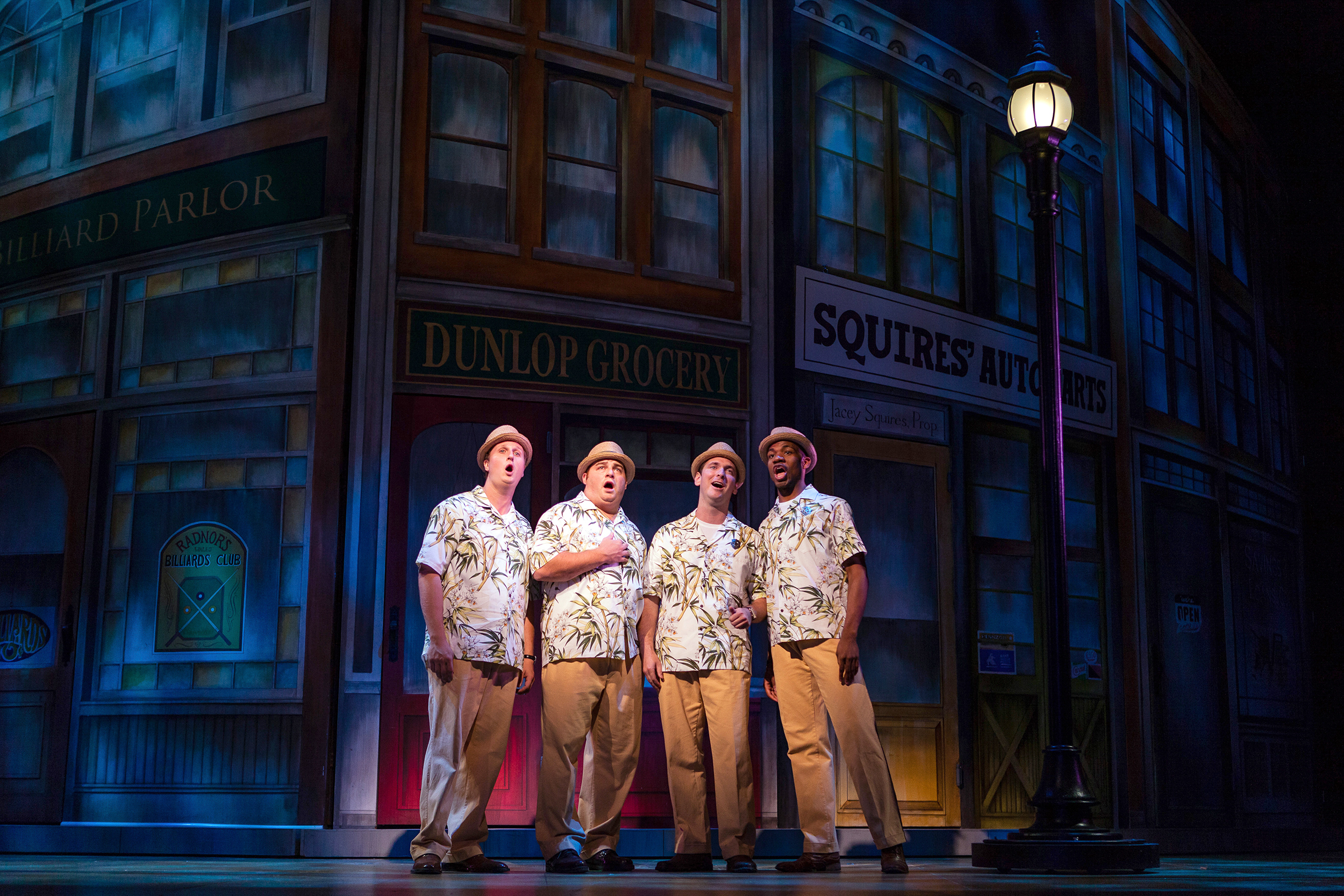  Left to Right:&nbsp;Eric Bowden,&nbsp;Adam Bielamowicz,&nbsp;John David Boehr, and Derrell Acon as The Quartet in The Glimmerglass Festival's production of  The Music Man . 