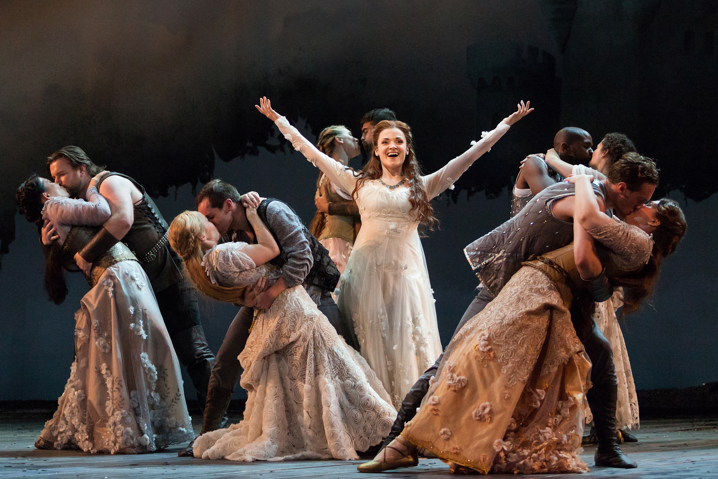  Andriana Chuchman as Guenevere (center) with members of the chorus in The Glimmerglass Festival production of  Camelot . 