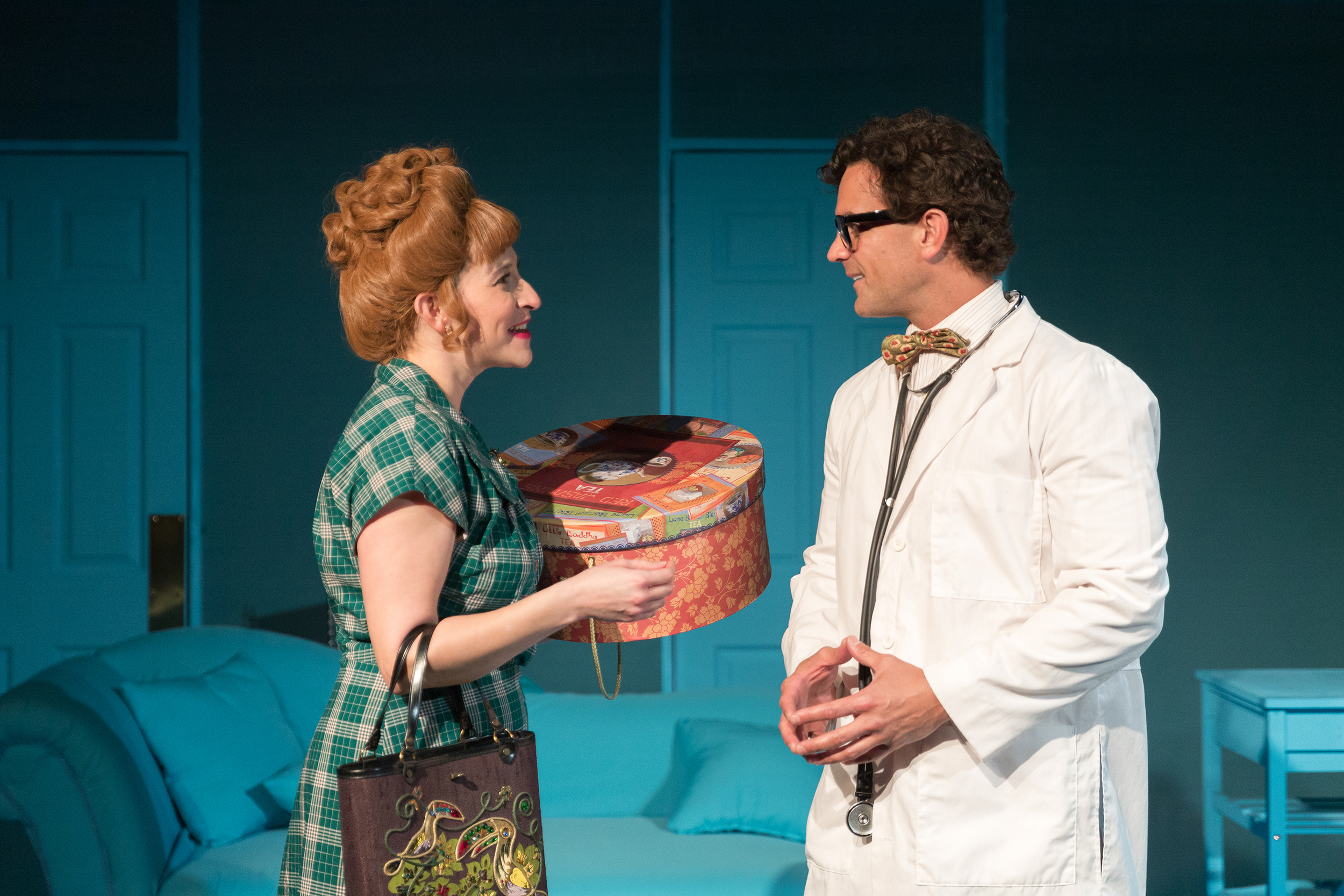  Morgan Carberry, left, and Steve Froehlich in MOXIE Theatre’s production of  Bliss (or Emily Post Is Dead!)  