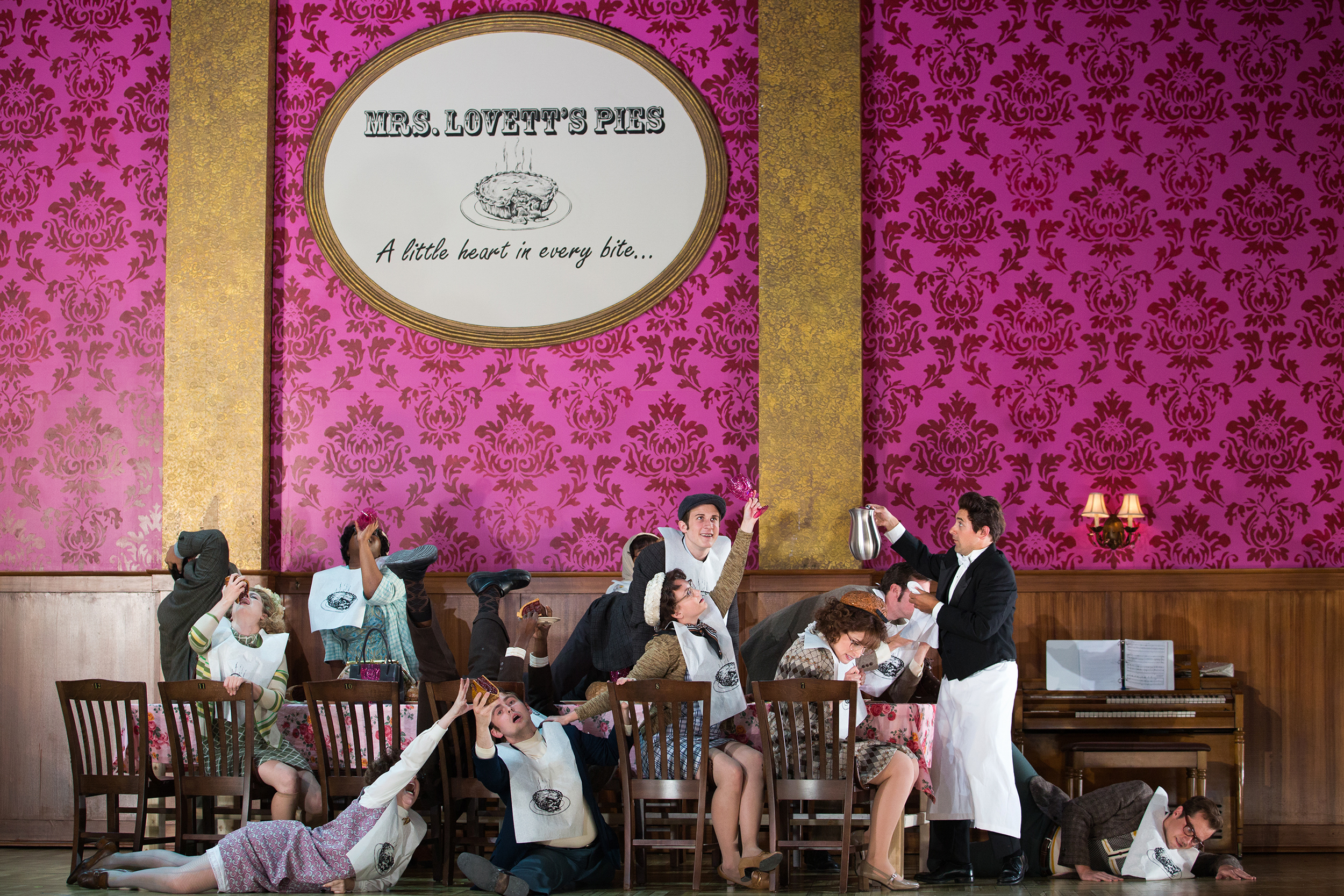  Nicholas Nestorak (right) as Tobias Ragg and members of the ensemble in The Glimmerglass Festival's 2016 production of Stephen Sondheim's  Sweeney Todd.  