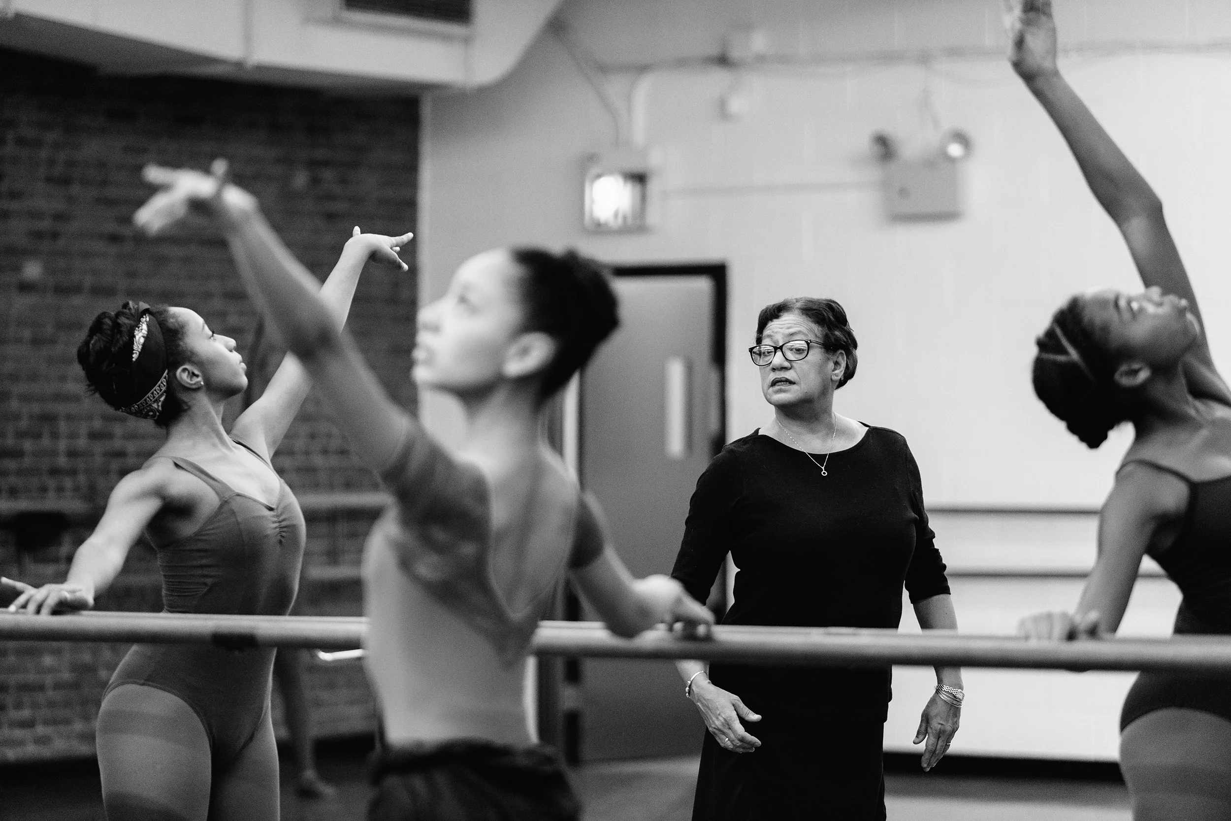 Carolina Ballet's Ballet Master Debra Austin with Dance Theatre of Harlem School students. 