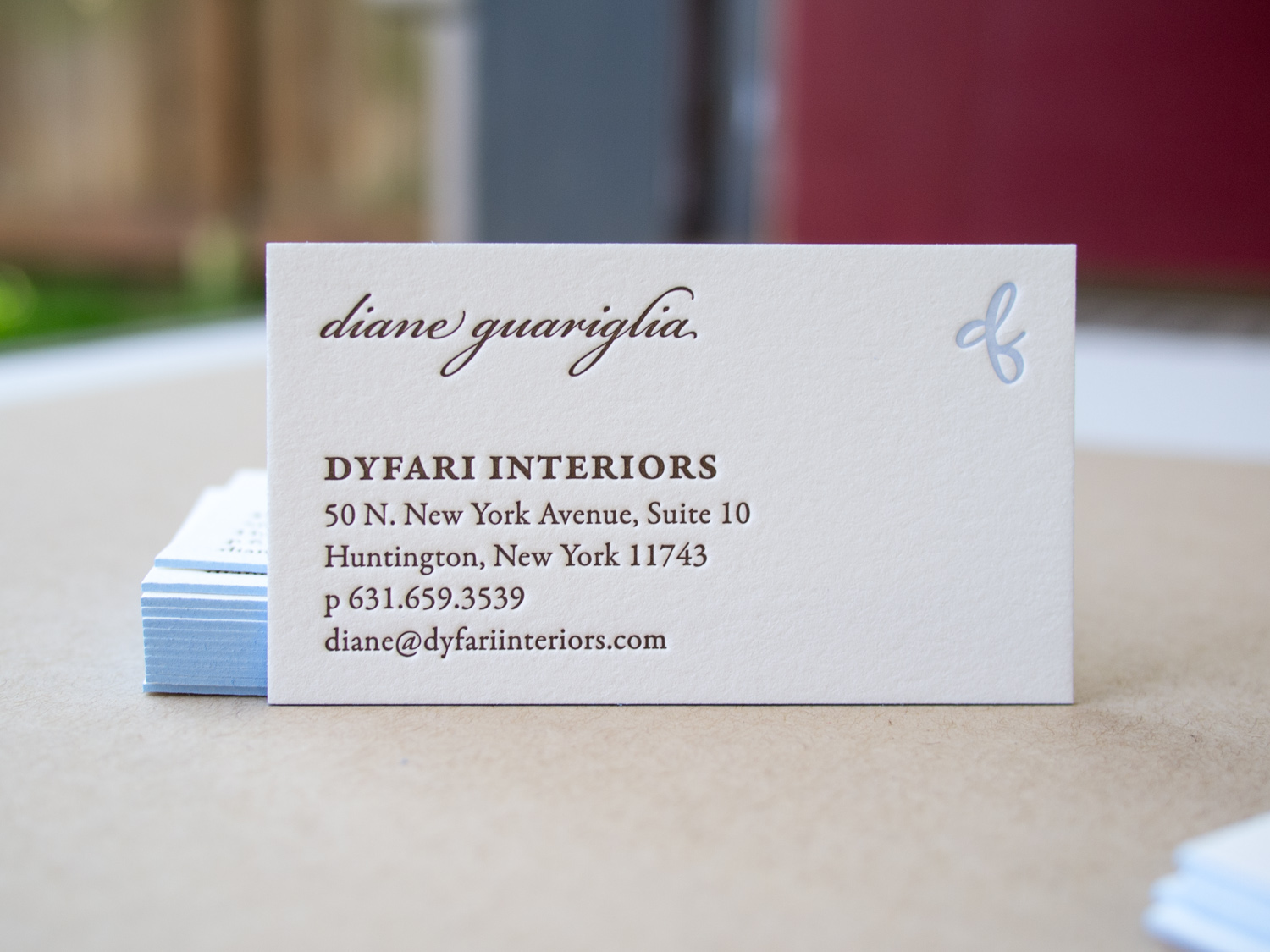 Dyfari Interiors Letterpress Business Card