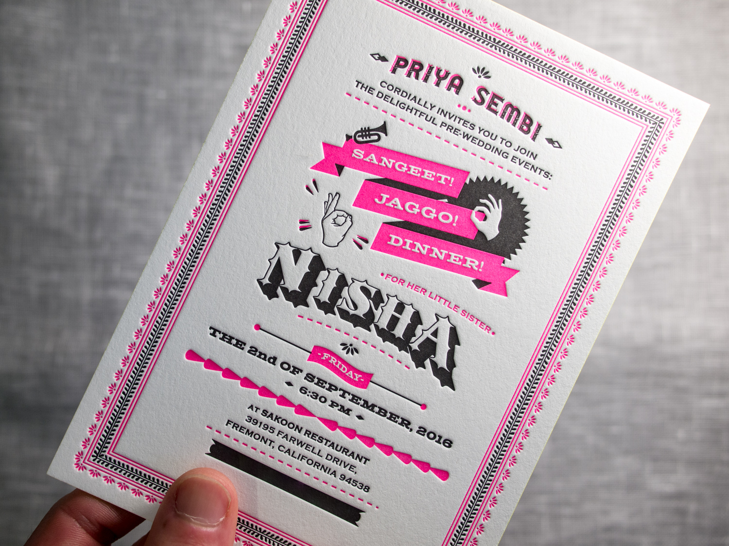 Fluorescent Letterpress Invitation