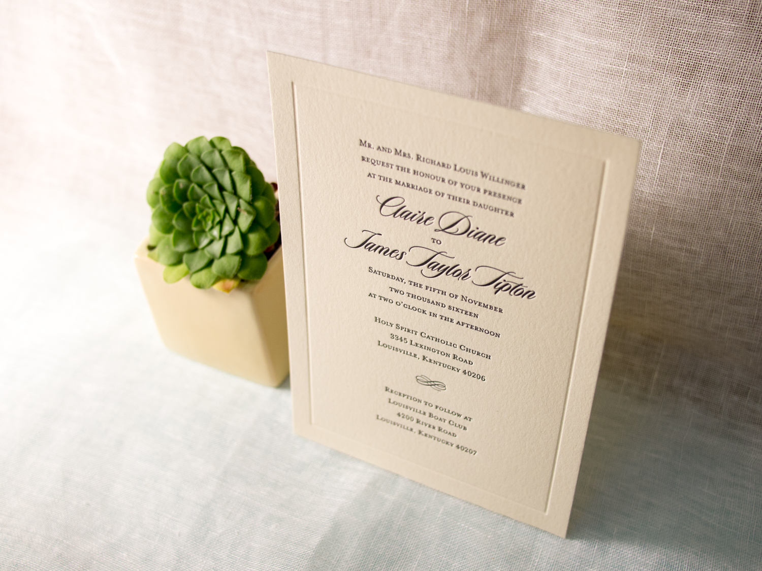 Vignette Letterpress Wedding Invitation
