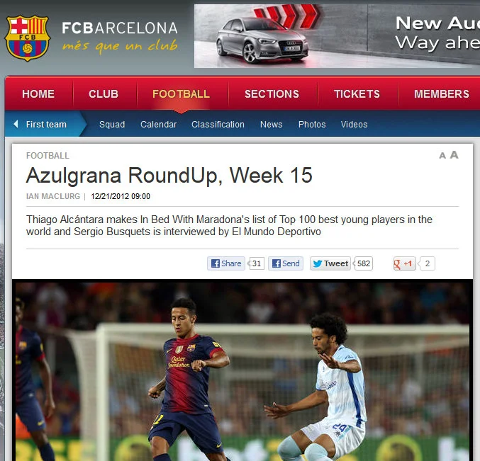 FC Barcelona official website, December 2012