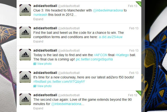 adidas football twitter feed, February 2013