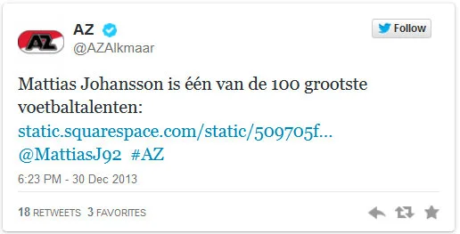 AZ Alkmaar Twitter, December 2013