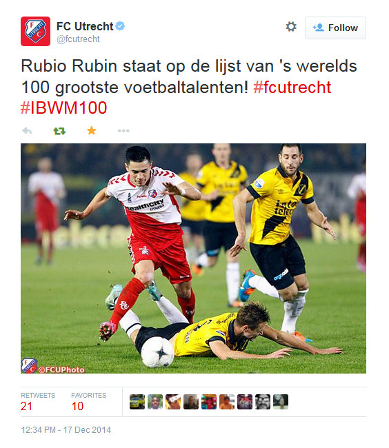 FC Utrecht Twitter account, December 2014