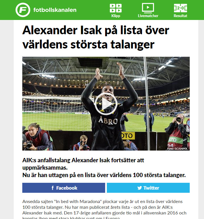 Fotbollskanalen, December 2016