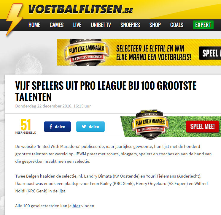 Voetbalflitsen, December 2016