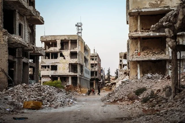 Destroyed buildings and rubble in Daraa, Syria