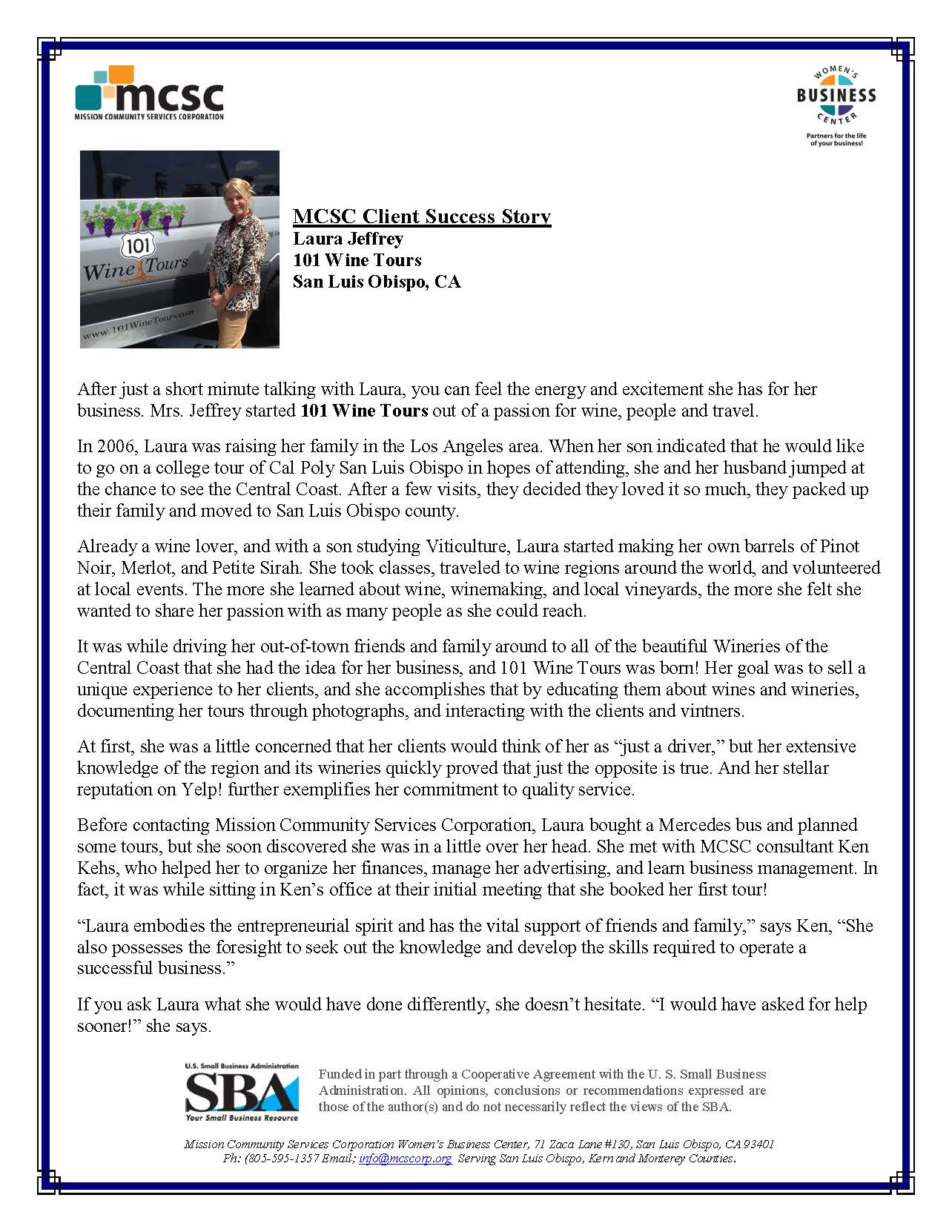 success story 101 wine tours mission community services business success story template
