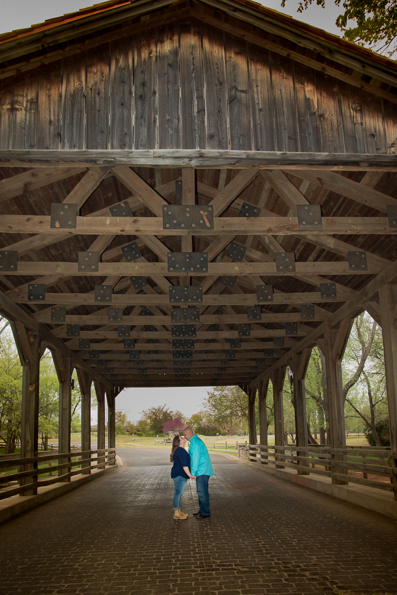 Covered bridge engagement session in Norman, Oklahoma.