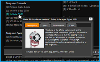 Beta Feature: Tooltips! Hold your mouse pointer over an item in the list for 2 seconds and a popup window with a detailed description, specs and links will appear! (Work in progress, Javascript required).