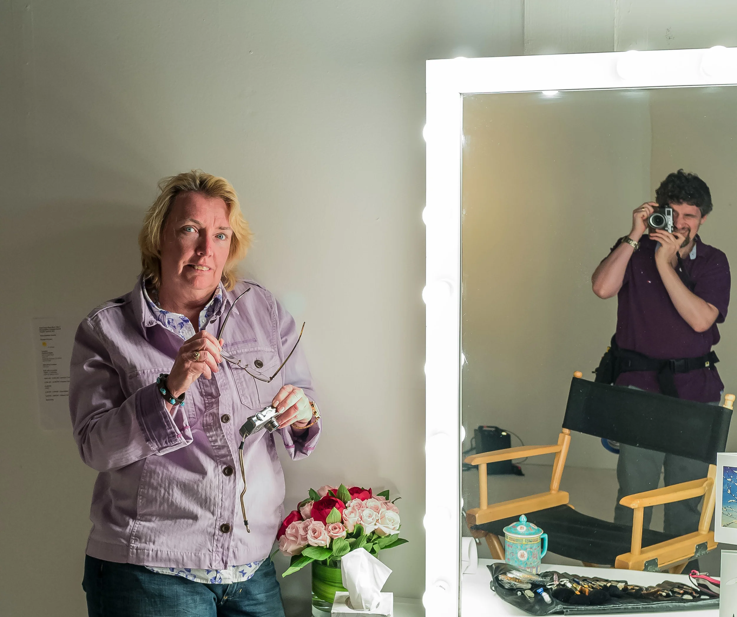 Producer Connie Conway holding her own while Drew Sherman snaps all the back stage photos.
