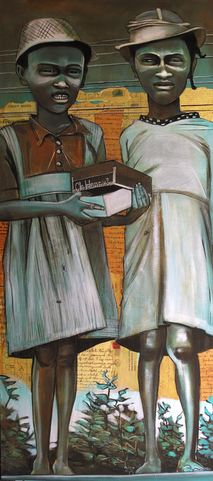 Two Girls with a Box by the Train Tracks, 2009