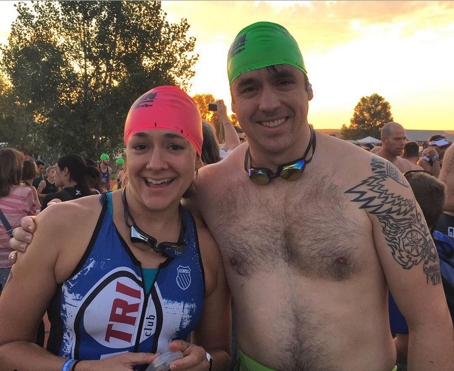 Insanely nervous. Andy looks okay... for someone who has NEVER DONE A TRIATHLON. (Crazy.)