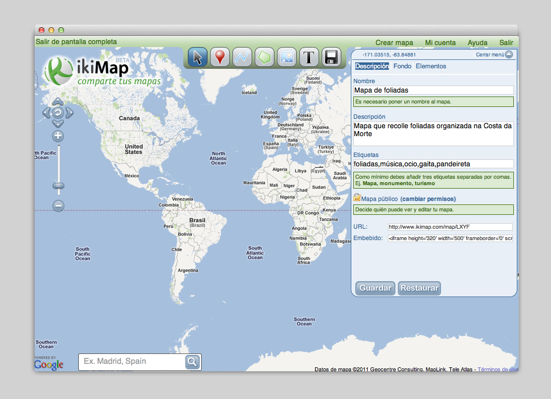 Creación de un mapa en la web anterior.