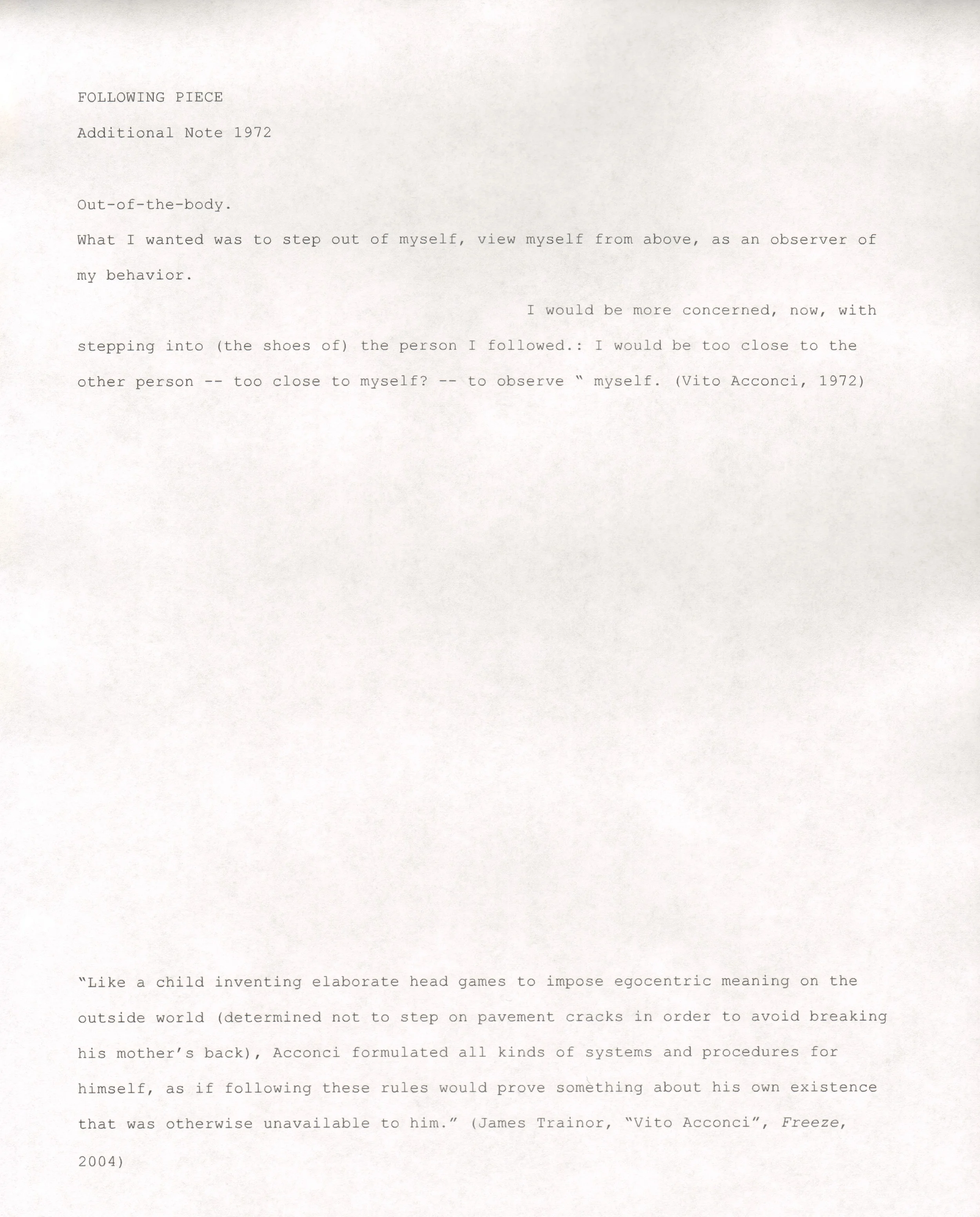 Note by Vito Acconci (1972)