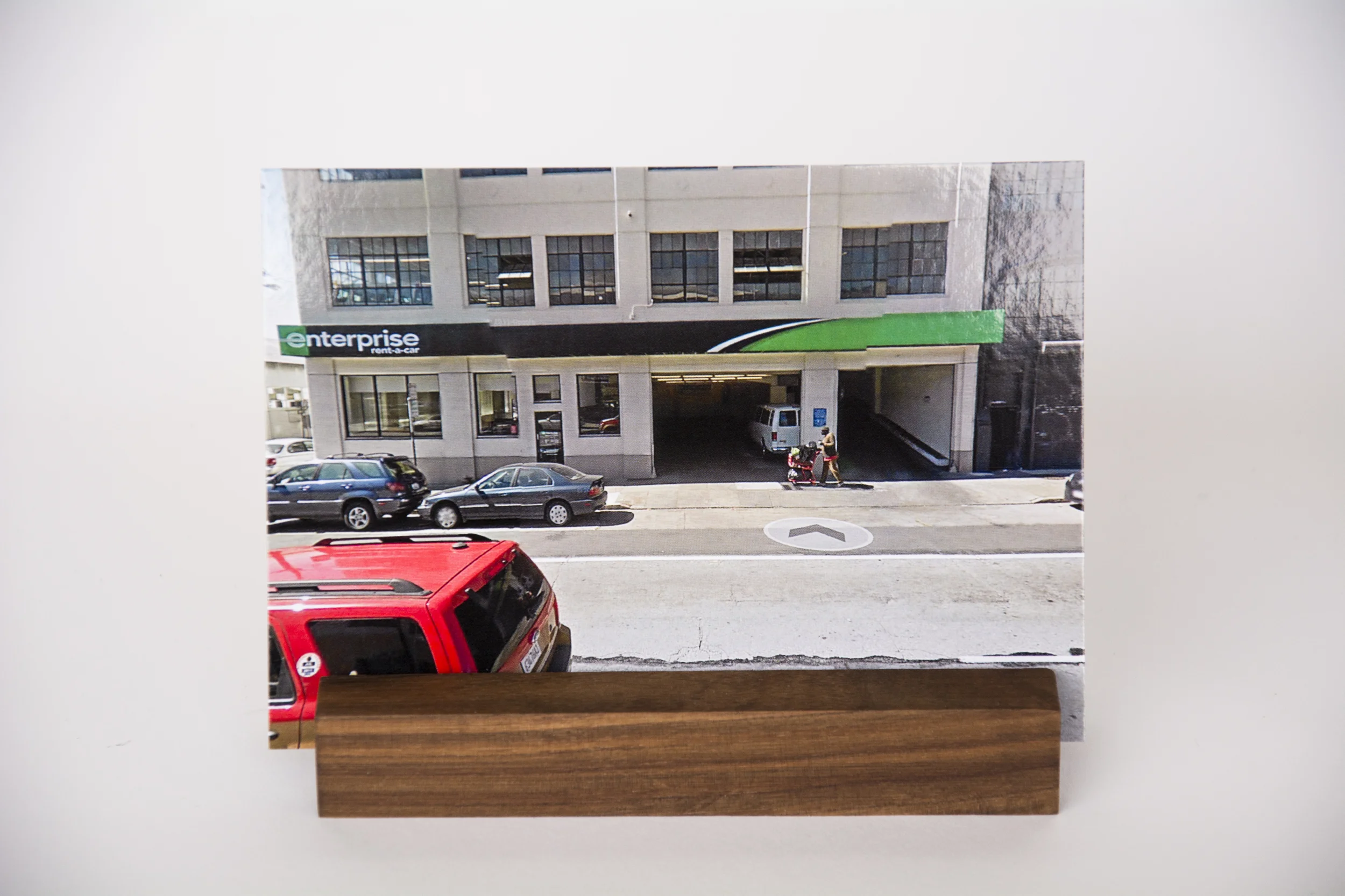 COLL.EO A NEW AMERICAN DREAM (2014) Digital photographs, walnut wooden postcard holder (5 x 1 inches), postcard (4 x 6 inches)