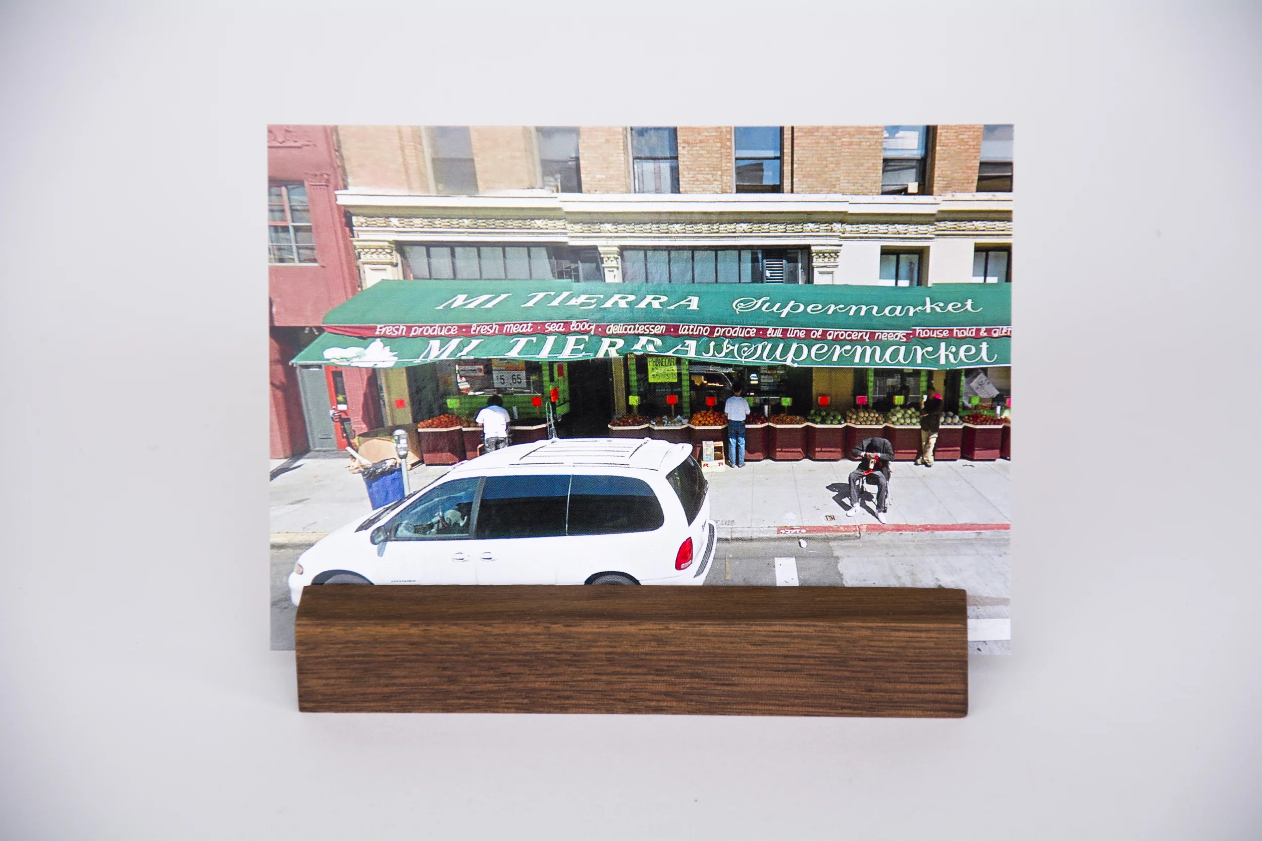COLL.EO A NEW AMERICAN DREAM (2014) Digital photographs, walnut wooden postcard holder (5 x 1 inches), postcard (4 x 6 inches)