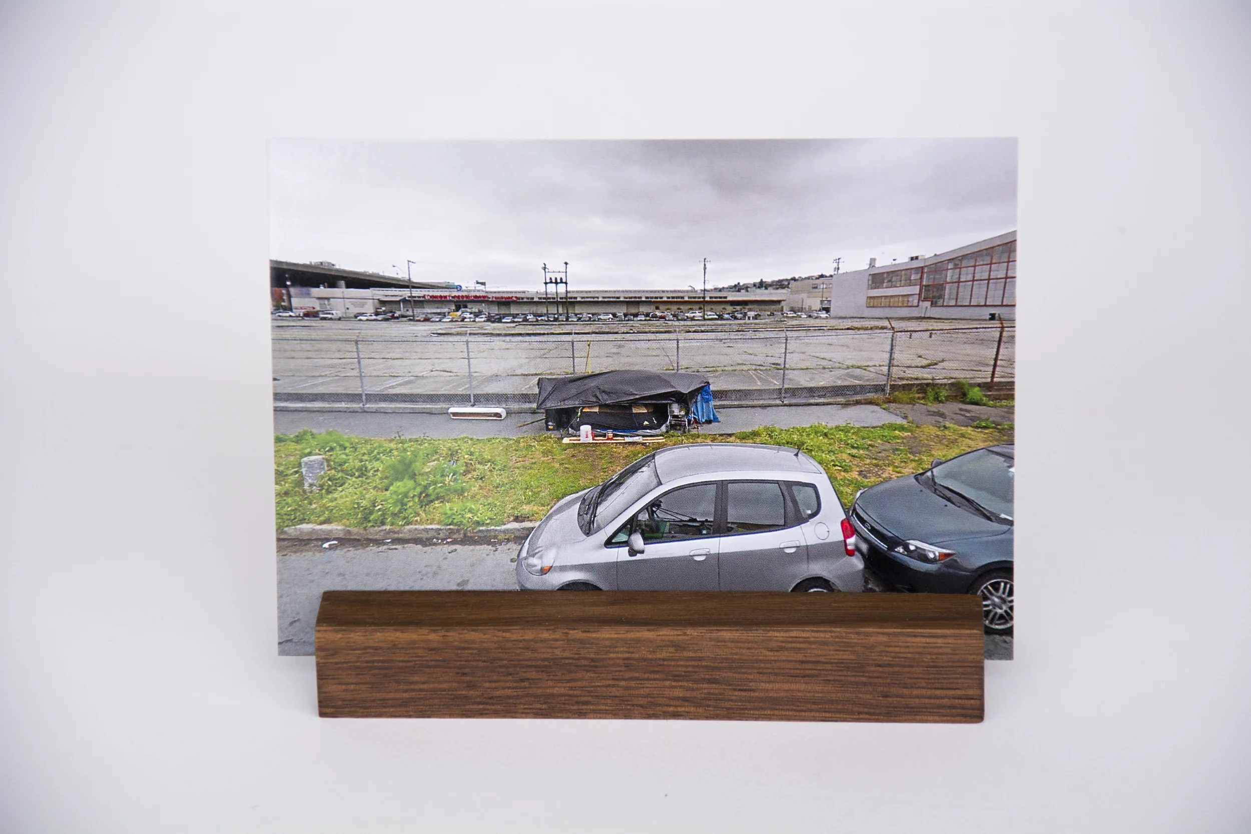 COLL.EO A NEW AMERICAN DREAM (2014) Digital photographs, walnut wooden postcard holder (5 x 1 inches), postcard (4 x 6 inches)