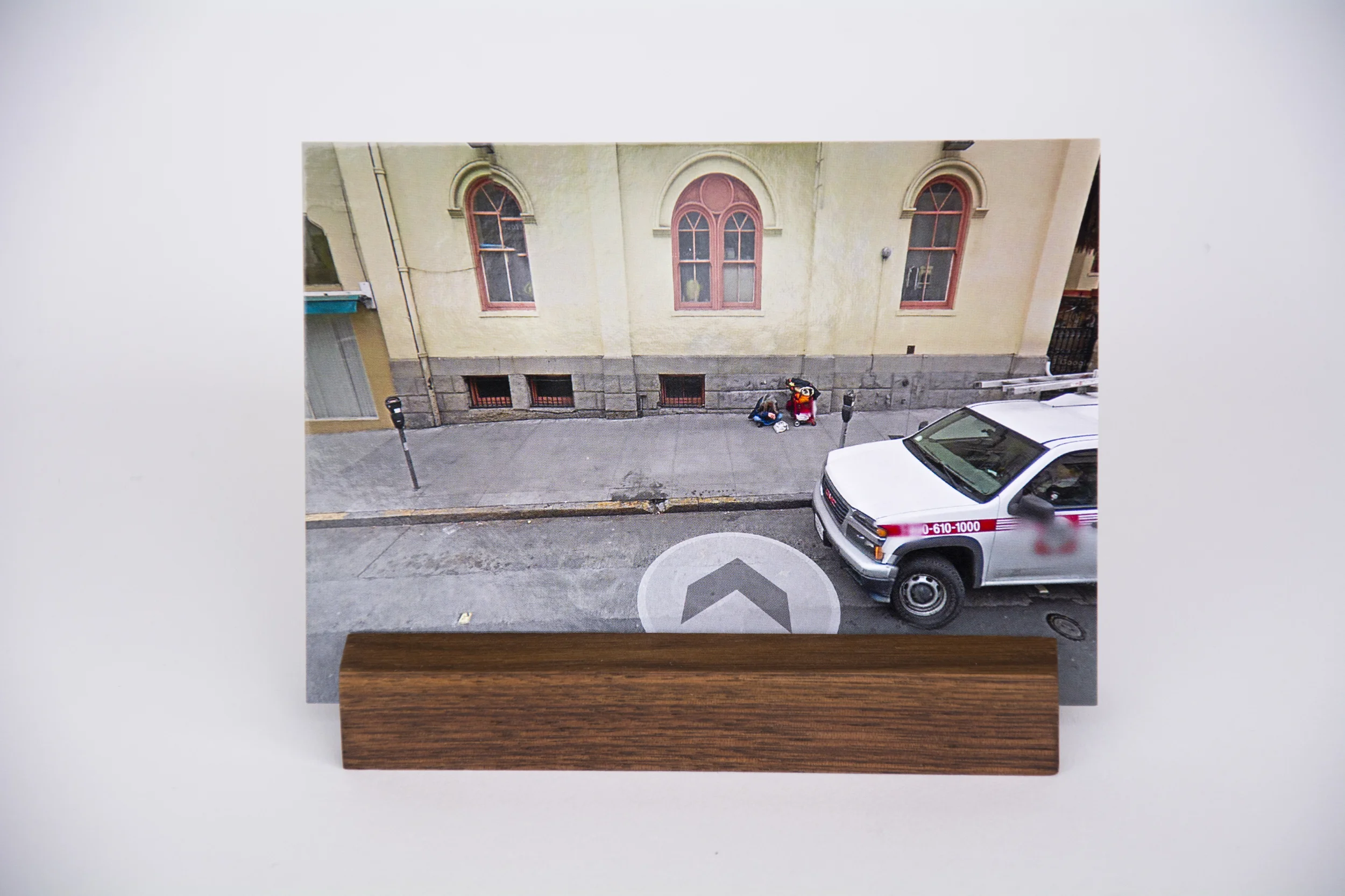 COLL.EO A NEW AMERICAN DREAM (2014) Digital photographs, walnut wooden postcard holder (5 x 1 inches), postcard (4 x 6 inches)