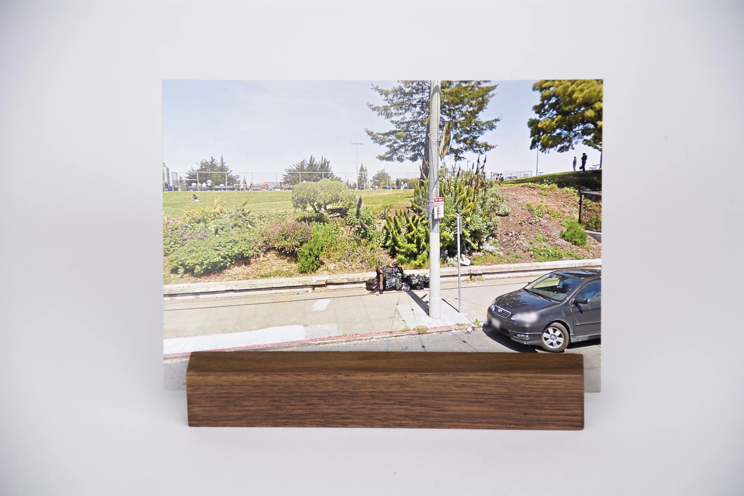 COLL.EO A NEW AMERICAN DREAM (2014) Digital photographs, walnut wooden postcard holder (5 x 1 inches), postcard (4 x 6 inches)