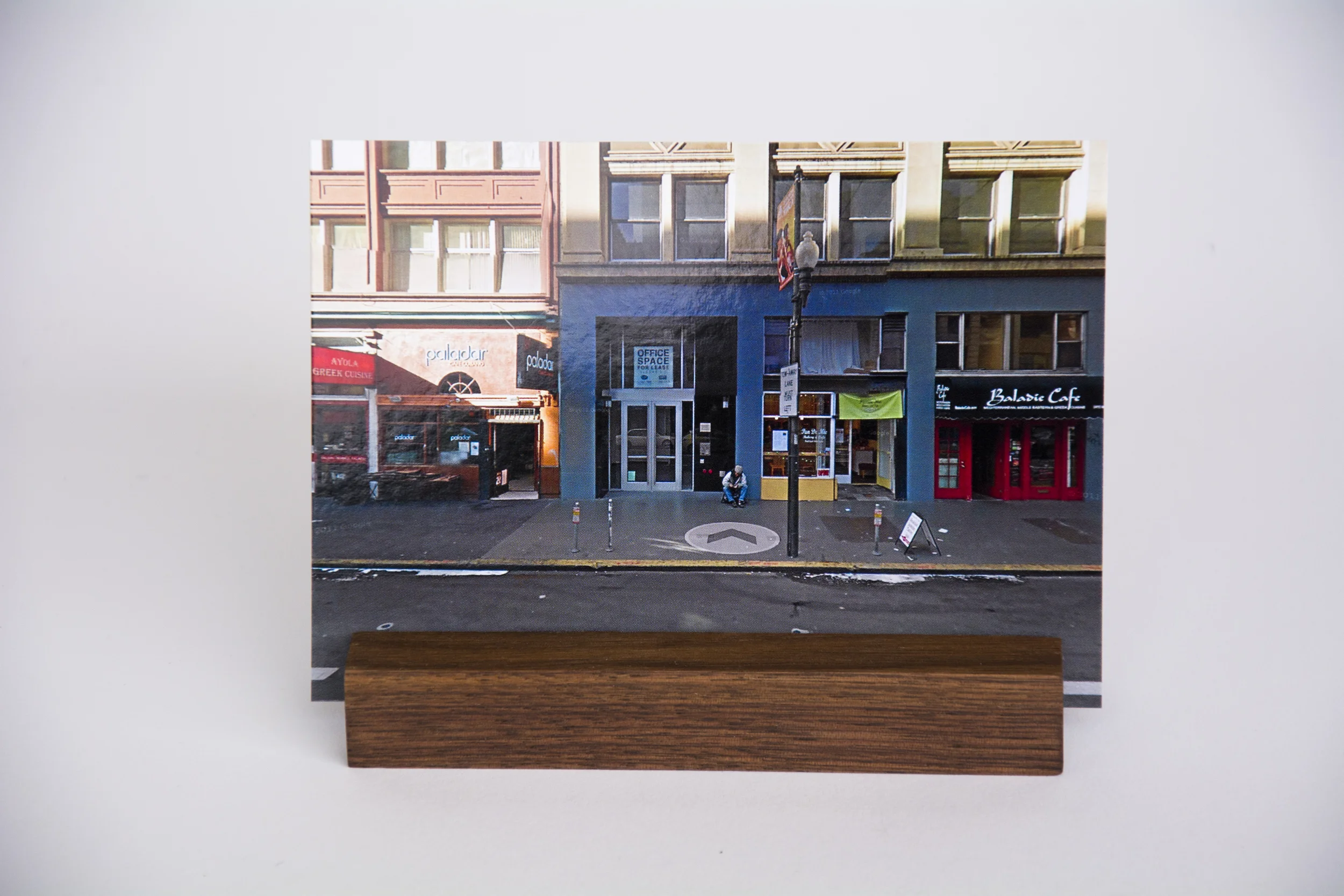 COLL.EO A NEW AMERICAN DREAM (2014) Digital photographs, walnut wooden postcard holder (5 x 1 inches), postcard (4 x 6 inches)
