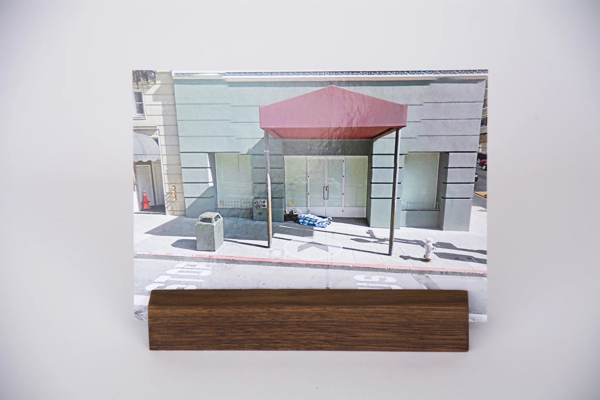 COLL.EO A NEW AMERICAN DREAM (2014) Digital photographs, walnut wooden postcard holder (5 x 1 inches), postcard (4 x 6 inches)