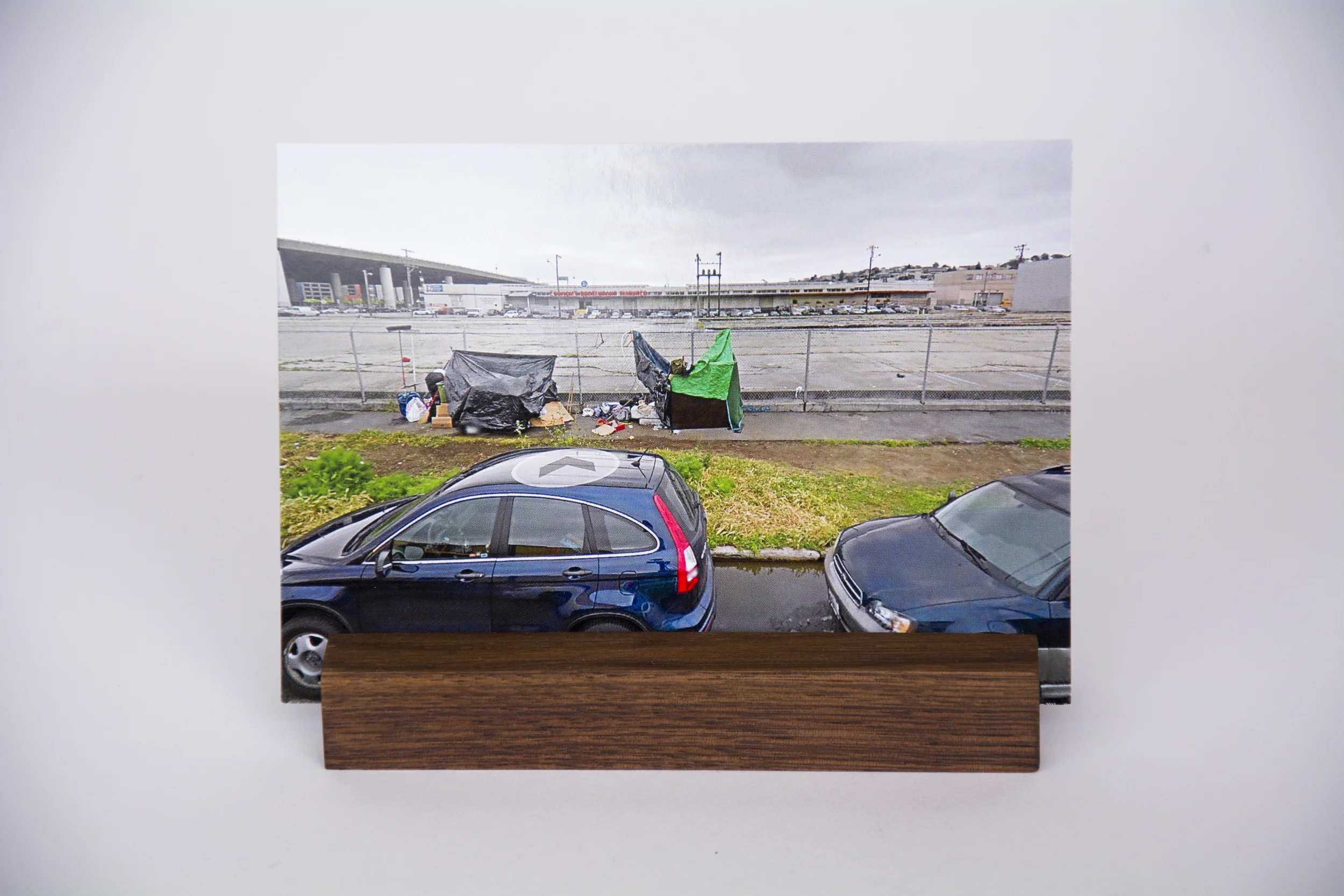 COLL.EO A NEW AMERICAN DREAM (2014) Digital photographs, walnut wooden postcard holder (5 x 1 inches), postcard (4 x 6 inches)
