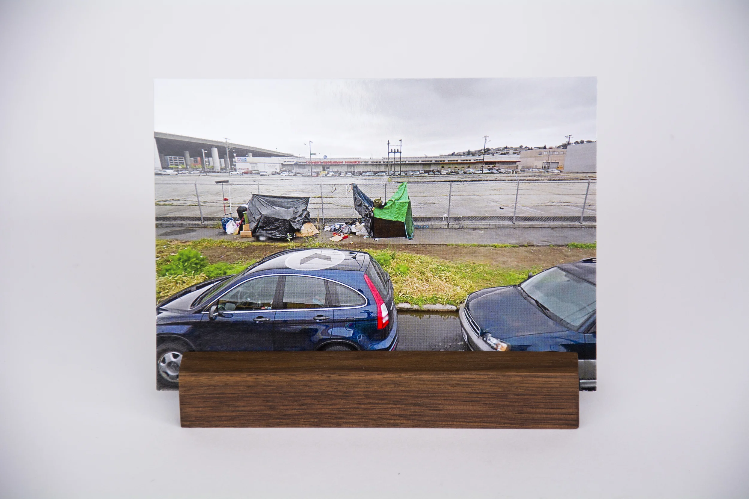 COLL.EO A NEW AMERICAN DREAM (2014) Digital photographs, walnut wooden postcard holder (5 x 1 inches), postcard (4 x 6 inches)