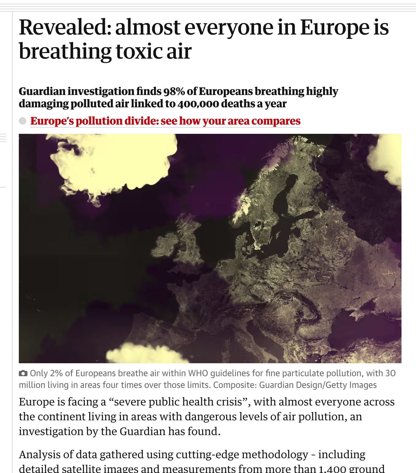 Matthew Taylor and Pamela Duncan, “Revealed: almost everyone in Europe is breathing toxic air”, The Guardian , September 29 2023