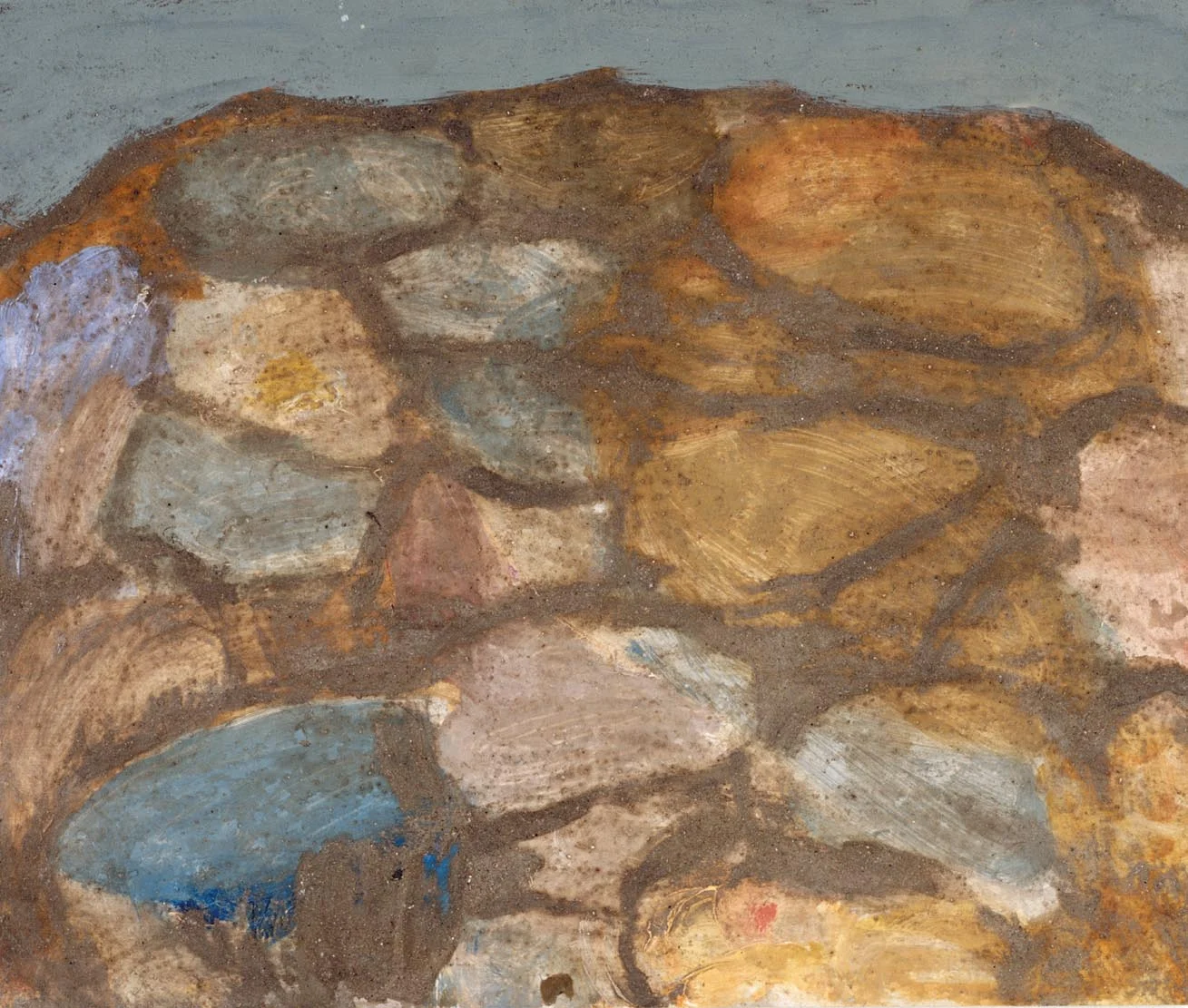 Sten och sand med regnfylld himmel eller sköljande våg Kiviä ja hiekkaa, sateen täyttämä taivas tai huuhtoutuva aalto Stone and Sand, Sky Filled With Water or the Dashing Wave 40 x 48 cm tempera, oil & concrete on panneau 2003 (photo: Henrik Schütt)