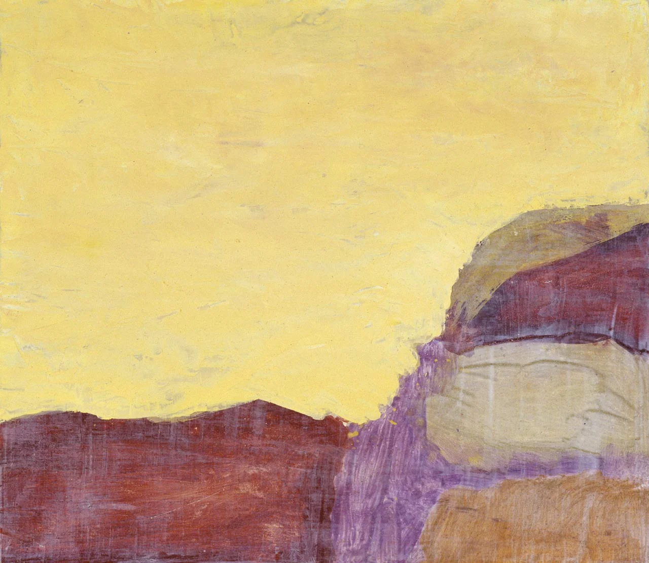 Ensam sjöfågel vid gul solnedgång Yksinäinen merilintu keltaisessa auringonlaskussa Lonely seabird in yellow sunset 30 x 34 cm Tempera and oil on panneau 2005 (photo: Henrik Schütt)