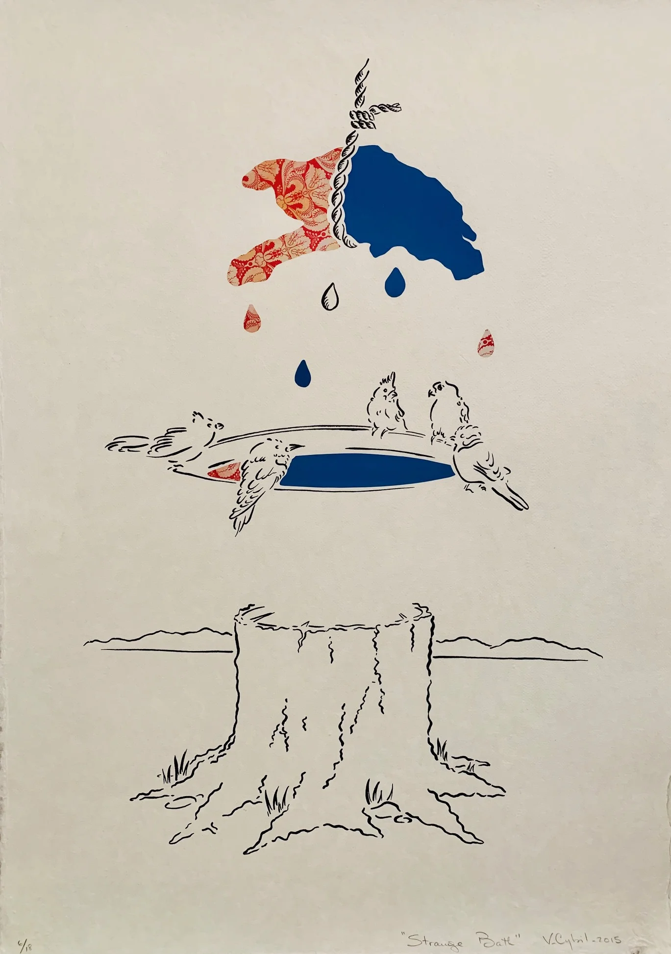 #8 Vladimir Cybil Charlier Strange Bath Silkscreen and Chine collé on paper 6 x 18 in 2015
