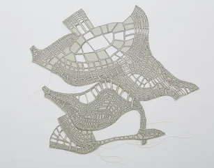 #11 Nicholas Constantakis Take off No. 3 Ink on paper + thread, 14 x 15 in 2013