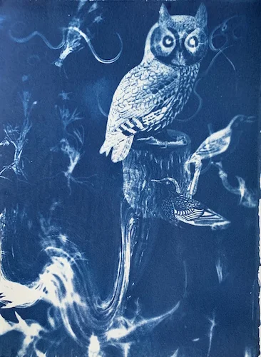 #13 Peggy Cyphers Labyrinth with Owl Mixed media on paper 15 x 11 in 2019