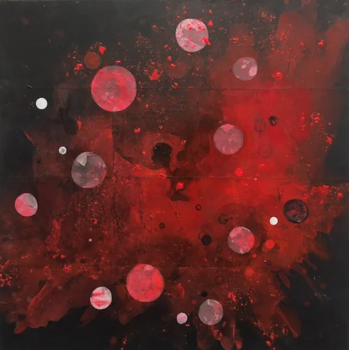 #51 Andra Samelson Red Dawn Inches Acrylic on Paper on Canvas 24 x 24 in 2013