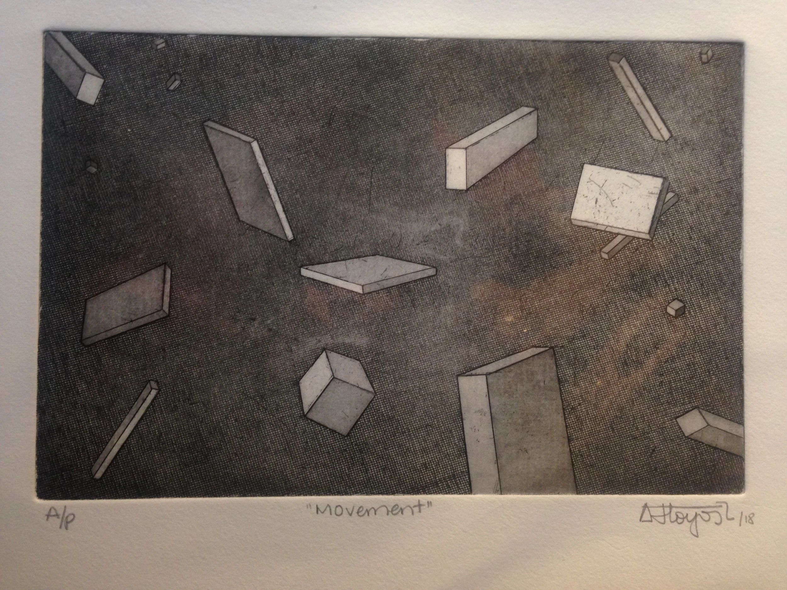 #81 Andres Hoyos Movement Print from etching, artist proof 11 x 15.5 in with matting, signed 2018