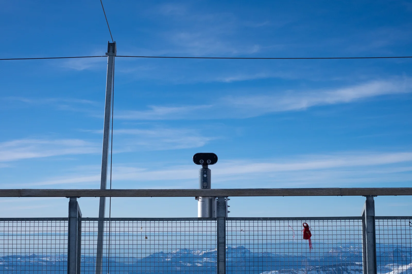Binoculars available for tourists at the Jungfraujoch Sphinx Observatory main deck
