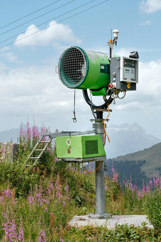 I couldn't resist walking in the tall grass for a few minutes to go up a hill where this artificial snow canon was standing in the middle of the flowers.